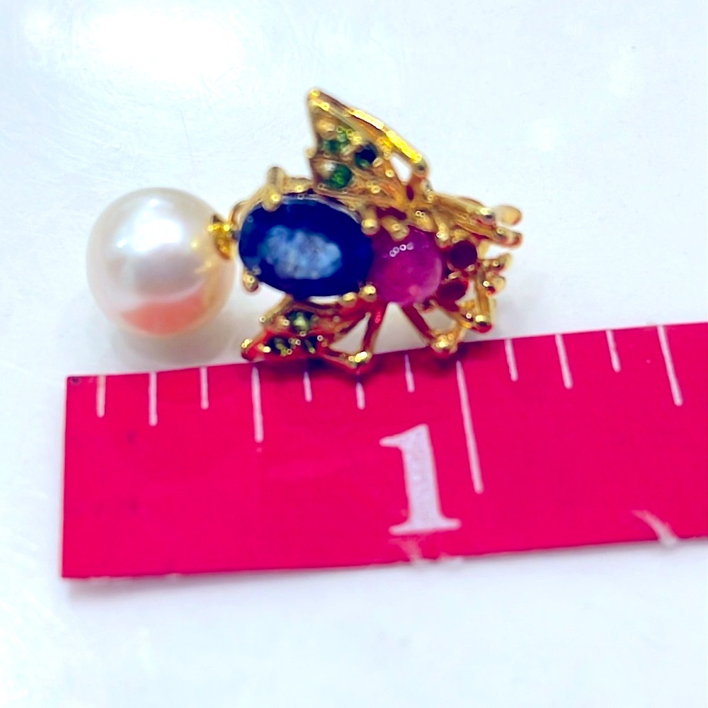 1.5ct Sapphire 0.5ct Ruby Pearl Earrings - Picture 7 of 7
